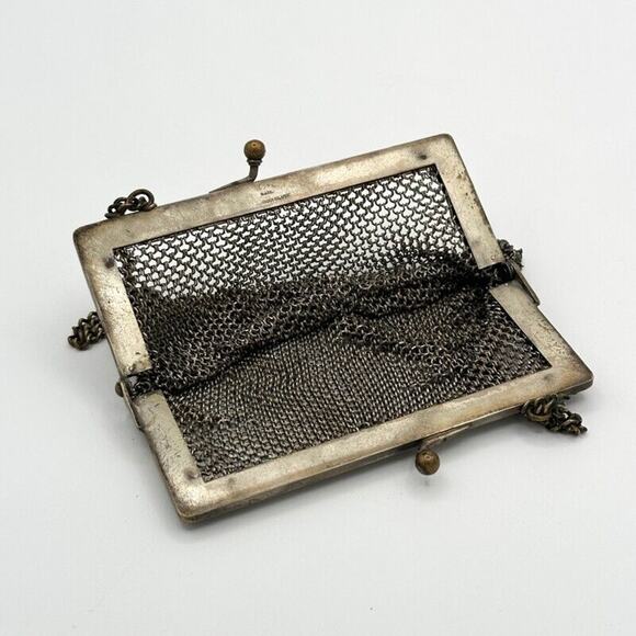 Antique German Silver Evening Bag w Chain Link Mesh Dropped Tassel Marked WJ Co - Picture 11 of 13